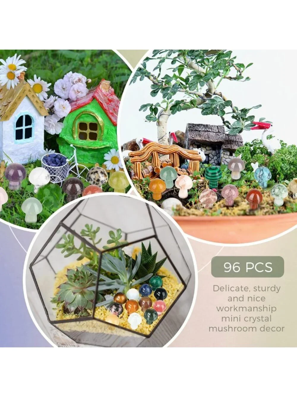 Mini Crystal Mushroom Gemstone Trinkets - 96 Pieces Decorative Sculptures